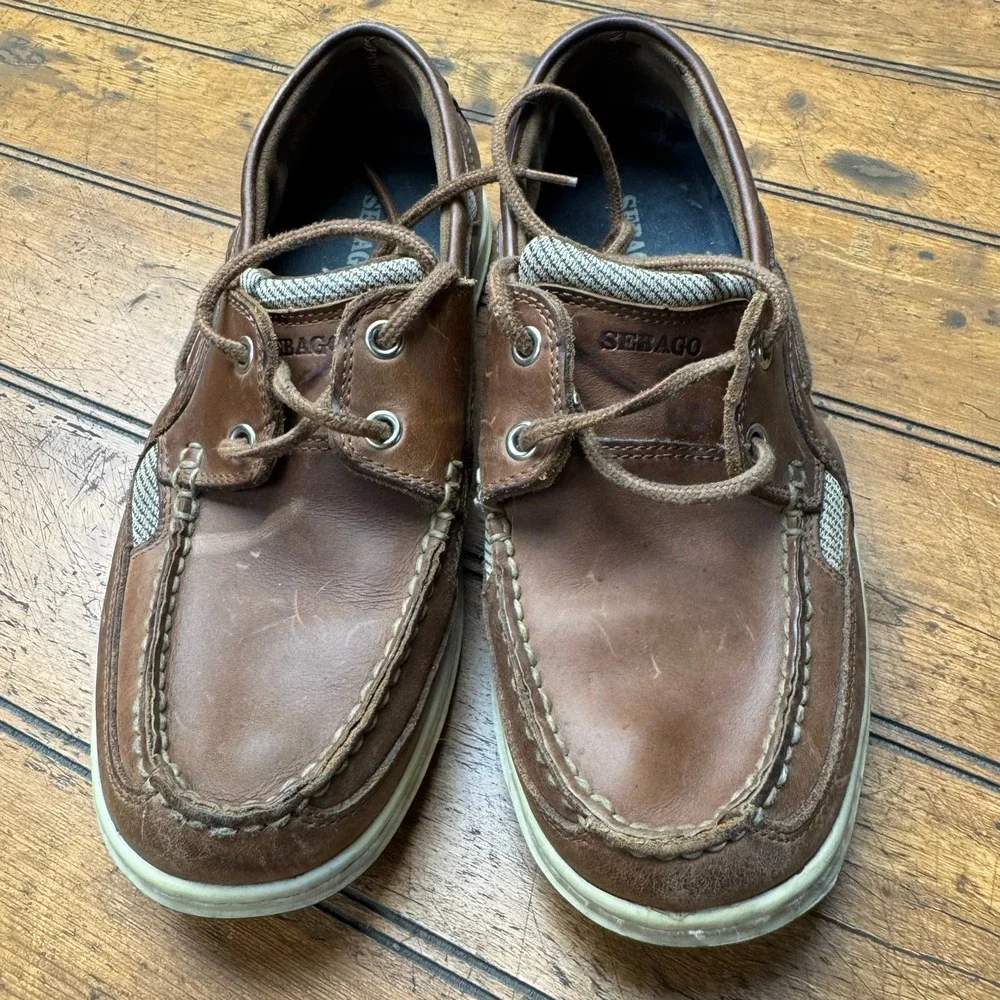 Sebago Bar‎ Harbor Walnut Leather Boat Shoes Mens 8M B24267 Brown Mesh Loafers